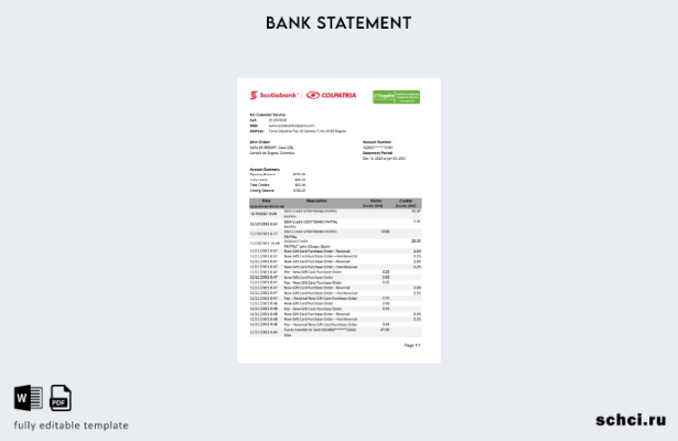 цифровая загрузка шаблон Excel банковской выписки Scotiabank Colpatria в Колумби